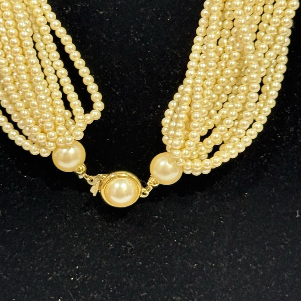 Vintage 10-Strand Faux Pearl Necklace with Patented Gold-Tone Clasp - Picture 7 of 16